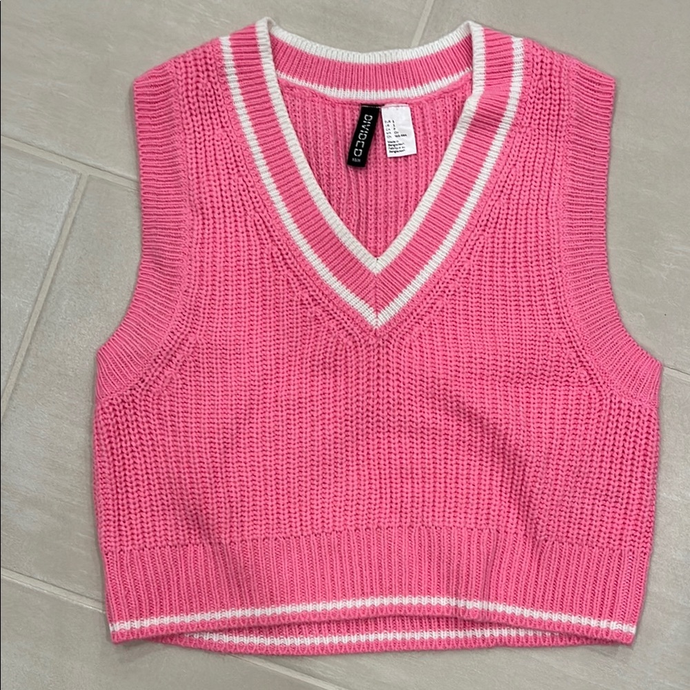 Pink Sleeveless Knit Sweater Vest